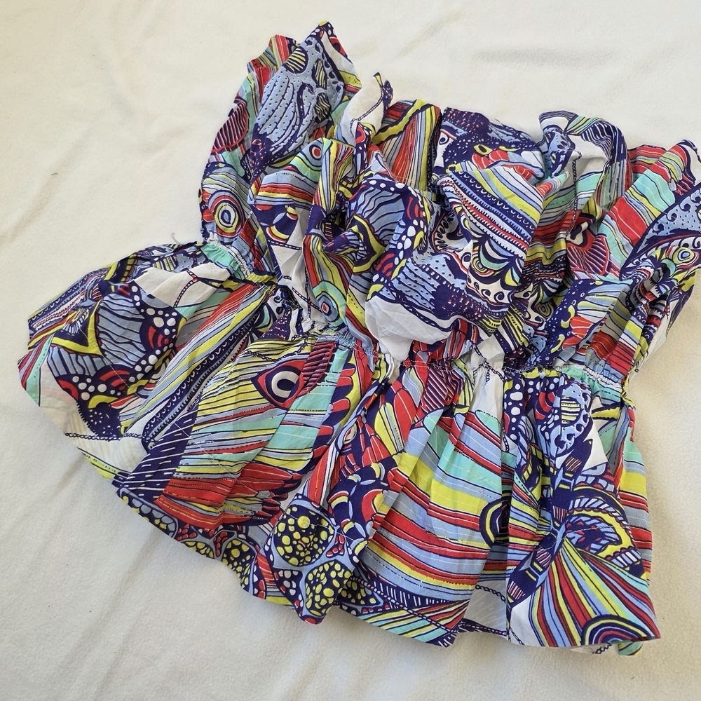 Anthropologie Multi-Color Abstract Print Strapless Peplum Top - Picture 6 of 10